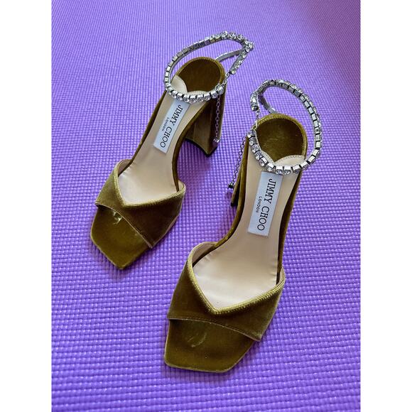 $1125 Jimmy Choo crystal embellished velvet sandals Saeda 85 NEW Size 37 READ - Picture 2 of 9